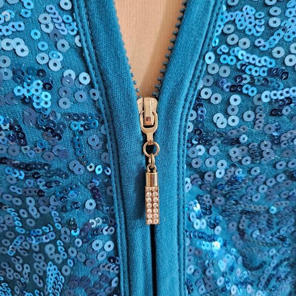 Quacker Factory Jacket Womens Beaded Sequin Hooded Pocket Full Zip Cotton XXS - Picture 5 of 16